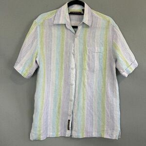 Cubavera 100% Linen Shirt Small Striped Short Sleeve Button Up Beach Casual Men